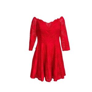 Jodi Kristopher Vibrant Red Lace 3/4 sleeves Dress size 11 gently used.